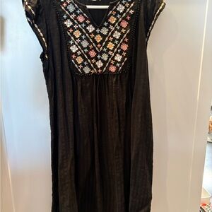 Tea n Rose Black Dress with Colorful Embroidery